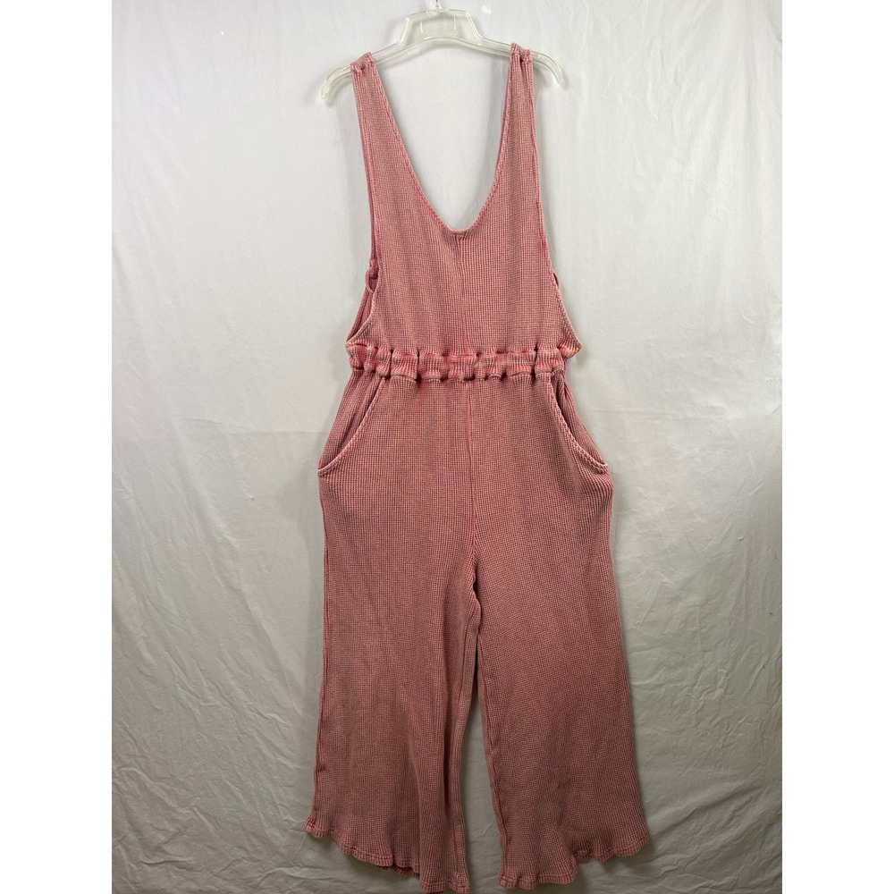Oli & Hali Waffle Knit Jumpsuit Romper Womens Large Pink Acid Wash Wide Leg